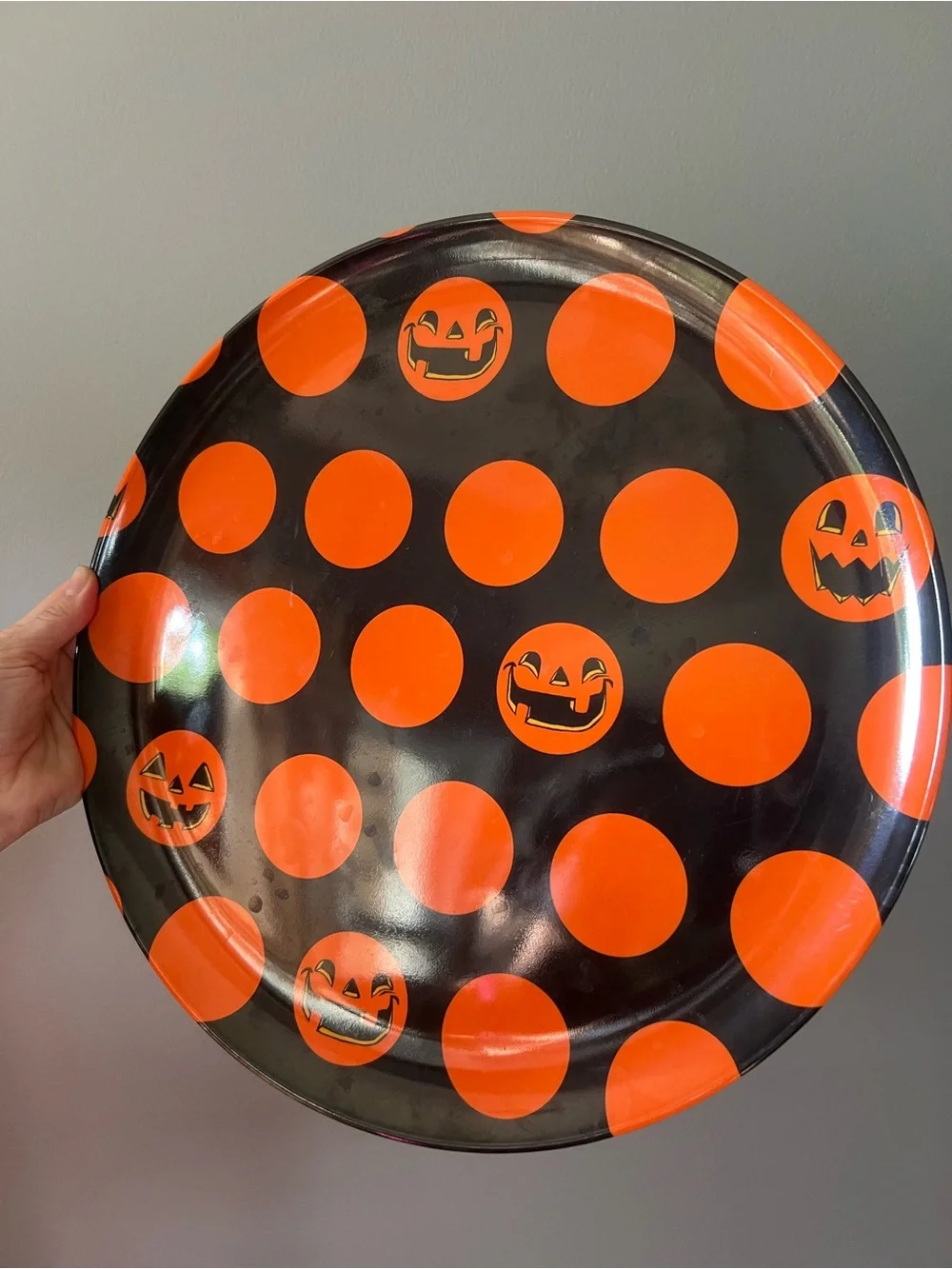 Halloween Orange Polka Dot Jack-O'-Lantern Serving Plate